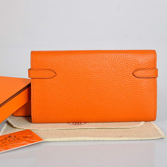 High Quality Hermes Kelly Wallet Togo Leather Bi-Fold Purse A708 Orange Fake